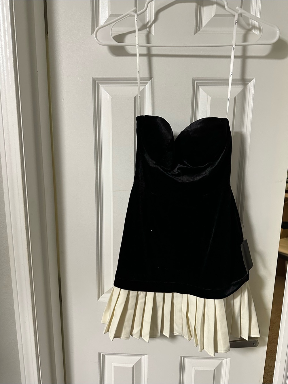 Lulus Black and Cream Velvet Strapless Mini Dress